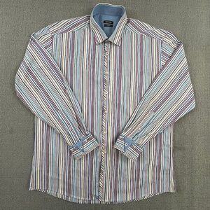 Remus Uomo Shirt Adult Stripe 17.5  Button Up Relaxed Long Sleeve Casual Men